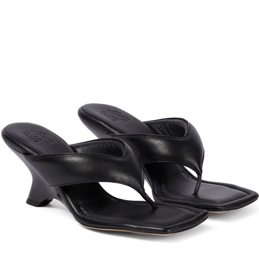 Gia Borghini 🖤 Black Leather Padded Sandal Wedge Heels